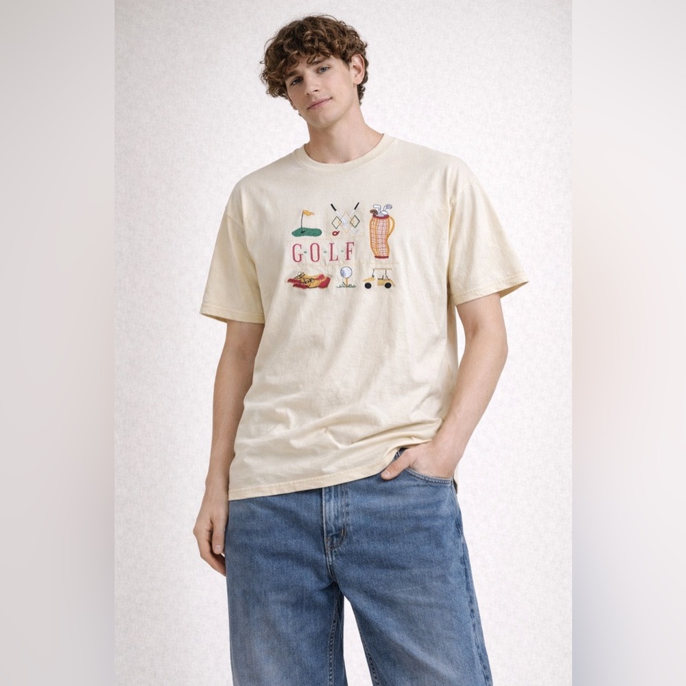 light yellow golf design embroidered T-Shirt Dad core